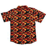 Orange on Black Floral Painted Short Sleeve Shirt