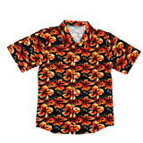 Orange on Black Floral Painted Short Sleeve Shirt