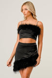 Faux Leather Asymmetrical Skirt with Furry Trim