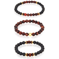 SET OF 3 - RED TIGERS EYE, LAVA, WOOD AND GOLD HEMATITE