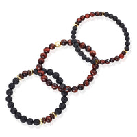 SET OF 3 - RED TIGERS EYE, LAVA, WOOD AND GOLD HEMATITE