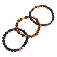 SET OF 3 - TIGERS EYE, LAVA, WOOD AND GOLD HEMATITE