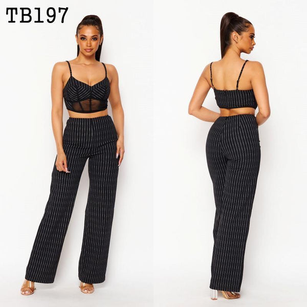 Women's Black and White Pin Striped Wide Legged Pants or Set