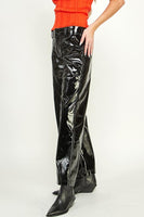 Women's Shiny Black PVC Wide Legged Pants