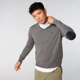 GREY V-neck sweater with elbow patches