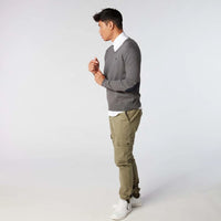 GREY V-neck sweater with elbow patches