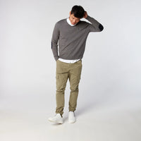 GREY V-neck sweater with elbow patches