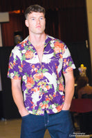 Royal Purple Pocket Match Short Sleeve Hawaiian Button Up Shirt