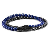 LAPIS LAZULI STONE, GUNMETAL STEEL BOX CHAIN