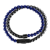 LAPIS LAZULI STONE, GUNMETAL STEEL BOX CHAIN