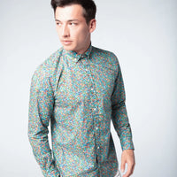 MARINE COLORED FLORAL LONG SLEEVE SHIRT