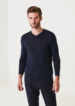 Dark Navy 100% Merino Wool Lightweight V-neck sweater