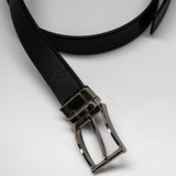 Black Saffiano Leather Belt with Silver Buckle