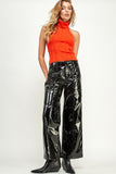 Women's Shiny Black PVC Wide Legged Pants