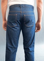 Stretch Italian Denim Blue Jeans with Yellow stitching