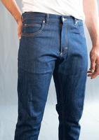 Stretch Italian Denim Blue Jeans with Yellow stitching