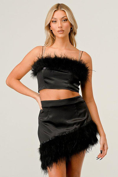 Faux Leather Crop Top with Furry Trim and Adjustable Straps