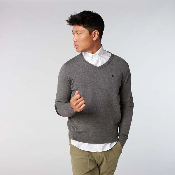 GREY V-neck sweater with elbow patches