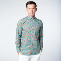 MARINE COLORED FLORAL LONG SLEEVE SHIRT